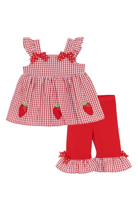 Strawberry Seersucker Top & Capri Leggings Set (Baby)