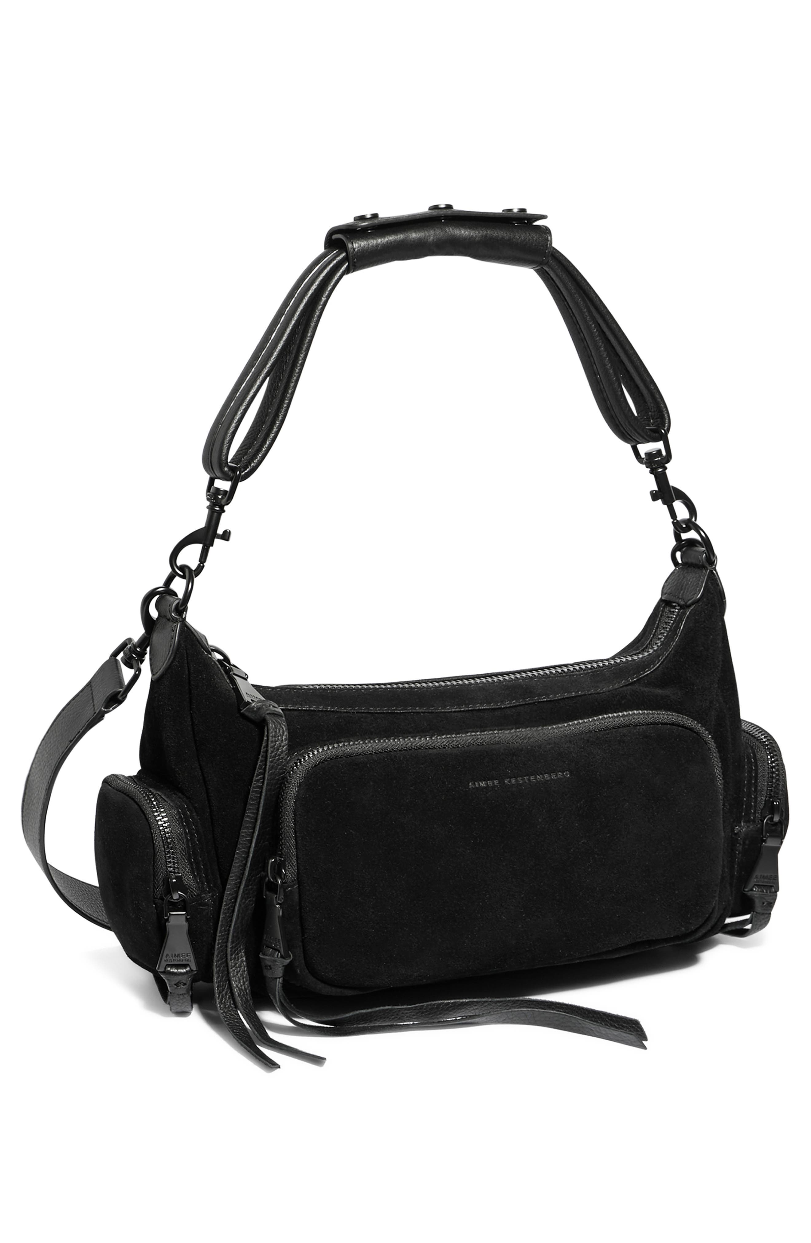 AIMEE Away We Go Suede Shoulder Bag, Alternate, color, Black Suede