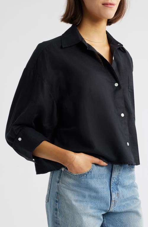 Madewell Straight Hem Crop Linen & Cotton Button-up Shirt In Jet Black
