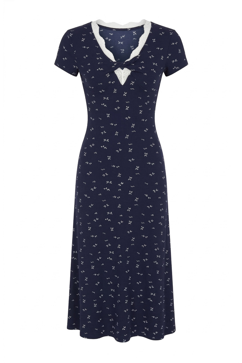 Floral Twist Front Midi Dress, Alternate, color, Navy Blue