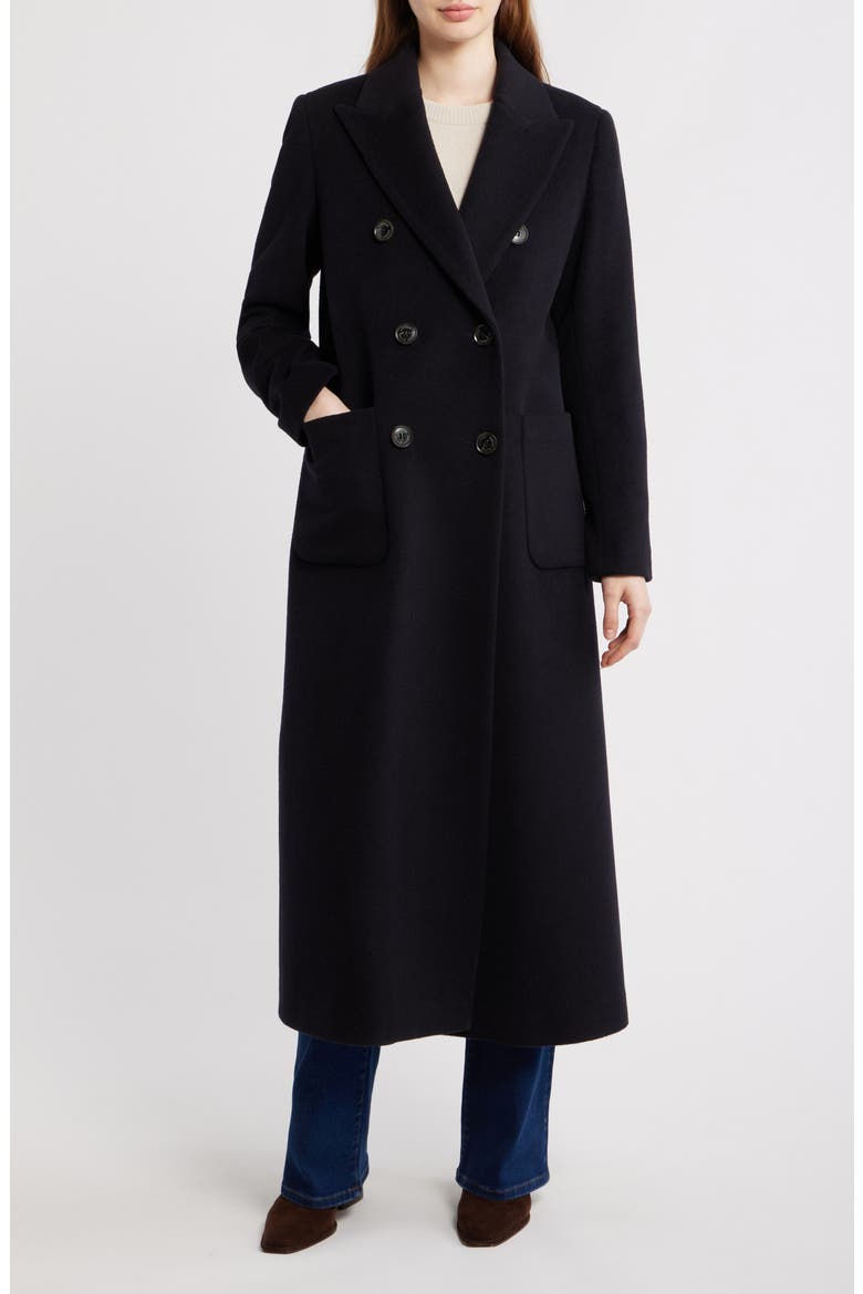 Double Breasted Longline Wool Blend Coat, Main, color, REGAL NAVY