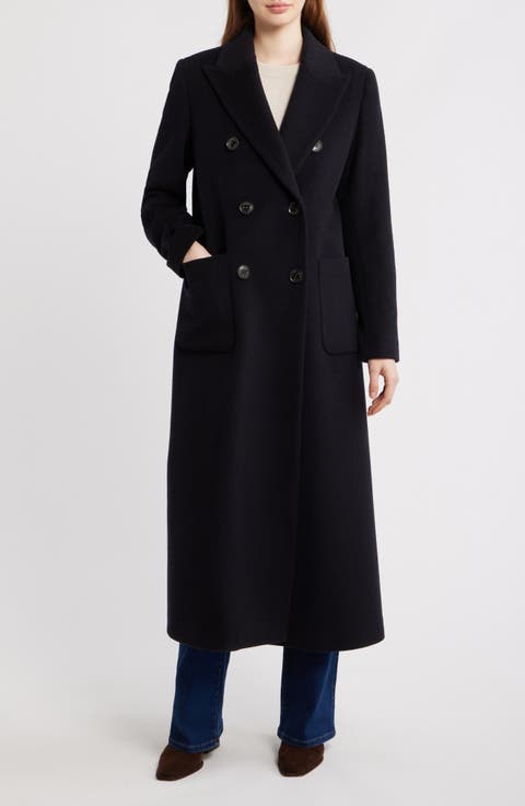 Double Breasted Longline Wool Blend Coat
