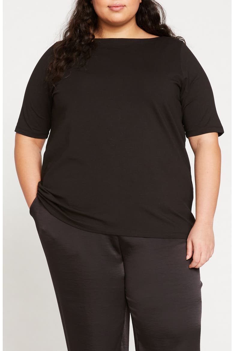Bella Boatneck Stretch Pima Cotton Top, Main, color, BLACK