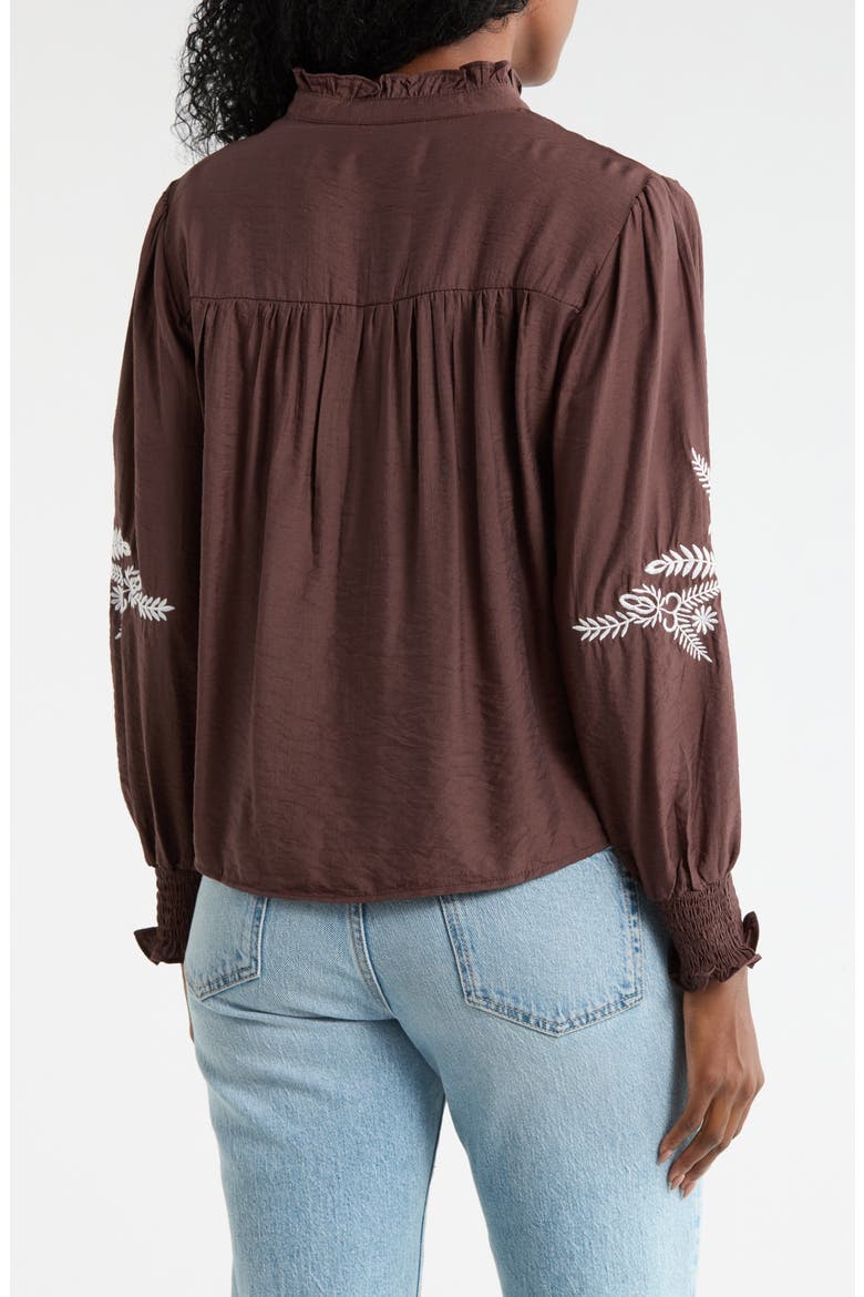 Embroidered Buttoned Top, Alternate, color, DARK BROWN