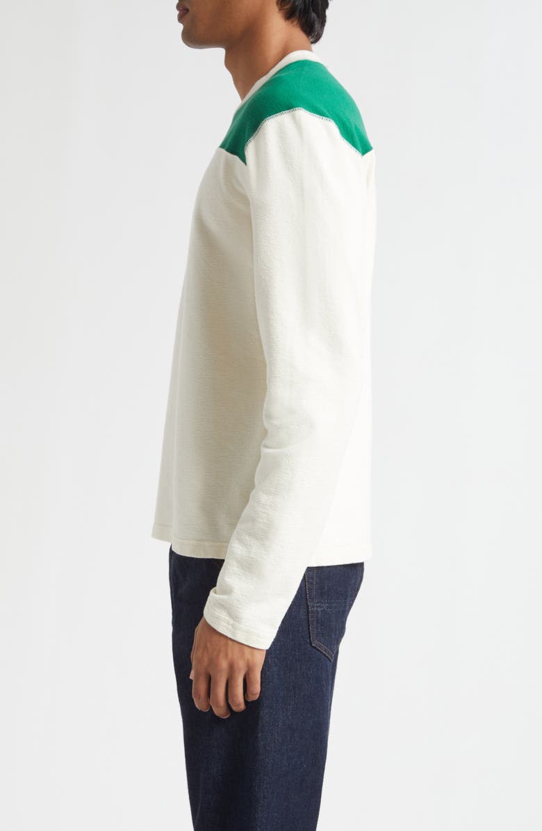 Drake's Colorblock Long Sleeve Football T-Shirt, Alternate, color, Antique White Green