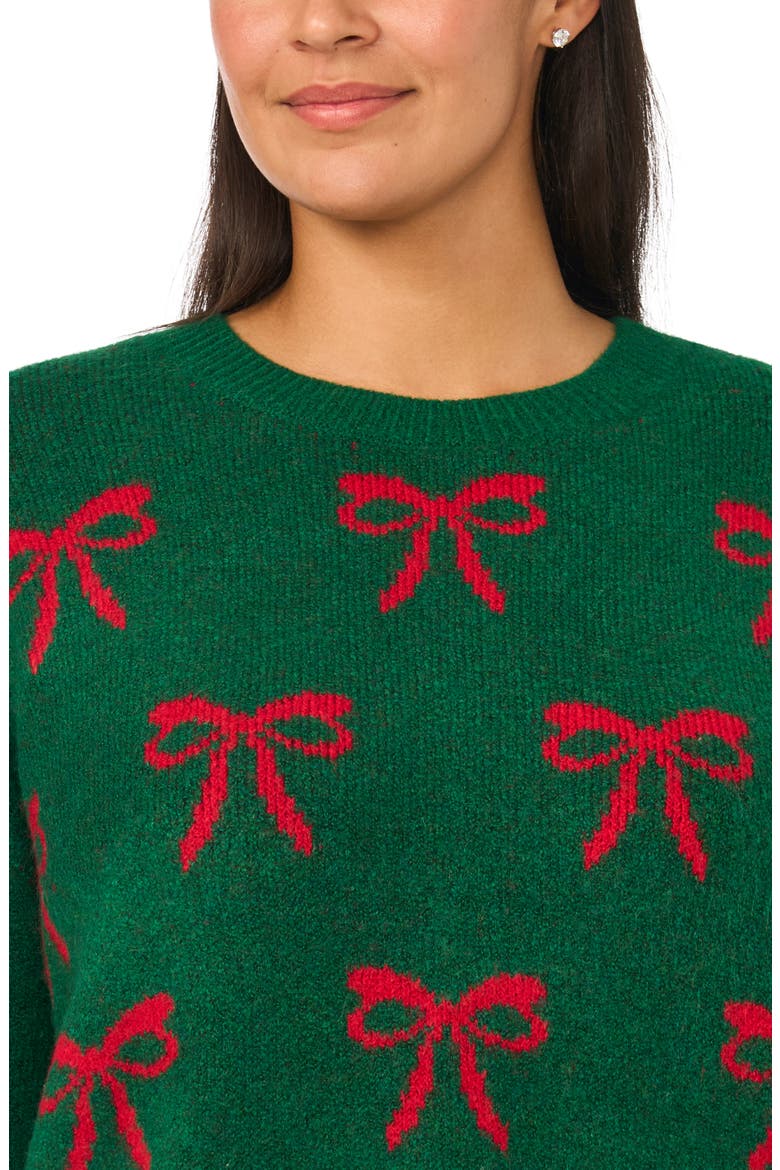 Bow Pattern Crewneck Sweater, Alternate, color, ALPINE GREEN/GLAMOUR RED