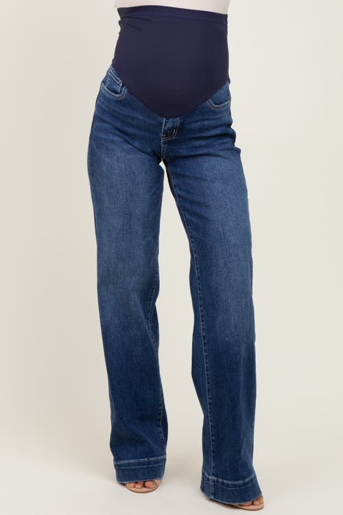 Pinkblush Trouser Hem Wide Leg Maternity Jeans In Blue
