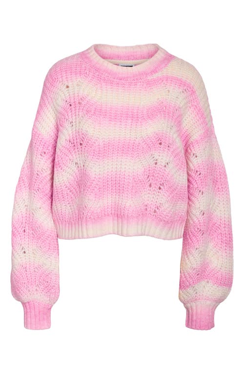 Noisy May Short Sleeve Ribbed Knit Top In Black And Cream Stripe In Bonbon Detail Ombre