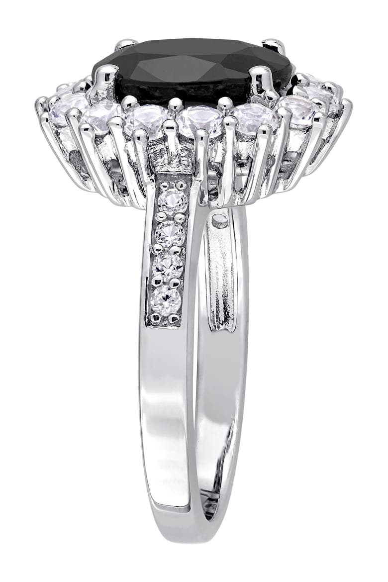 Sterling Silver Black Sapphire & Lab Created White Sapphire Halo Ring, Alternate, color, BLACK