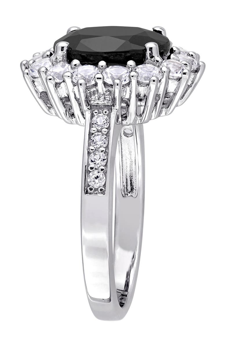 DELMAR Sterling Silver Black Sapphire & Lab Created White Sapphire Halo Ring, Alternate, color, Black
