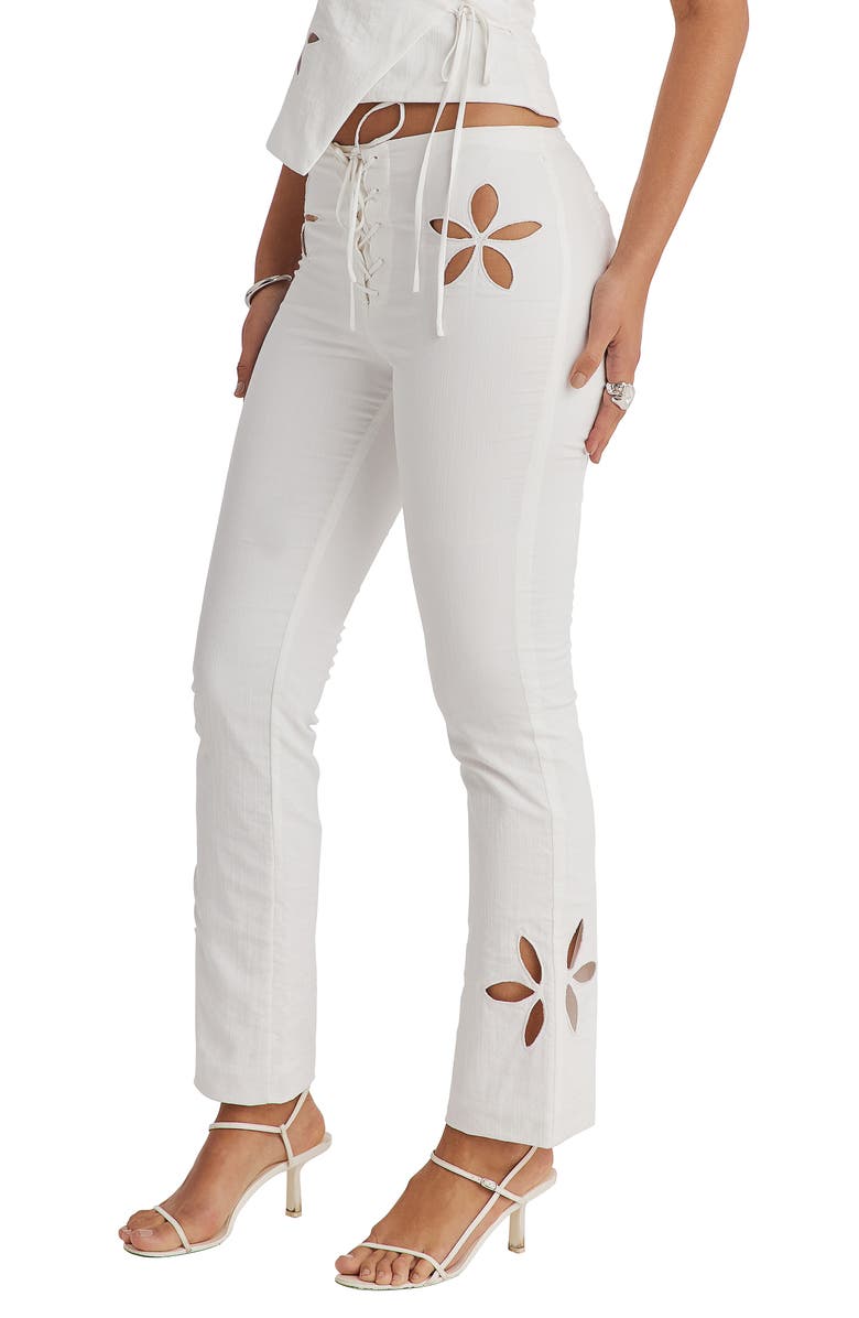 Mistress Rocks Floral Cutout Lace-Up Straight Leg Pants, Alternate, color, 