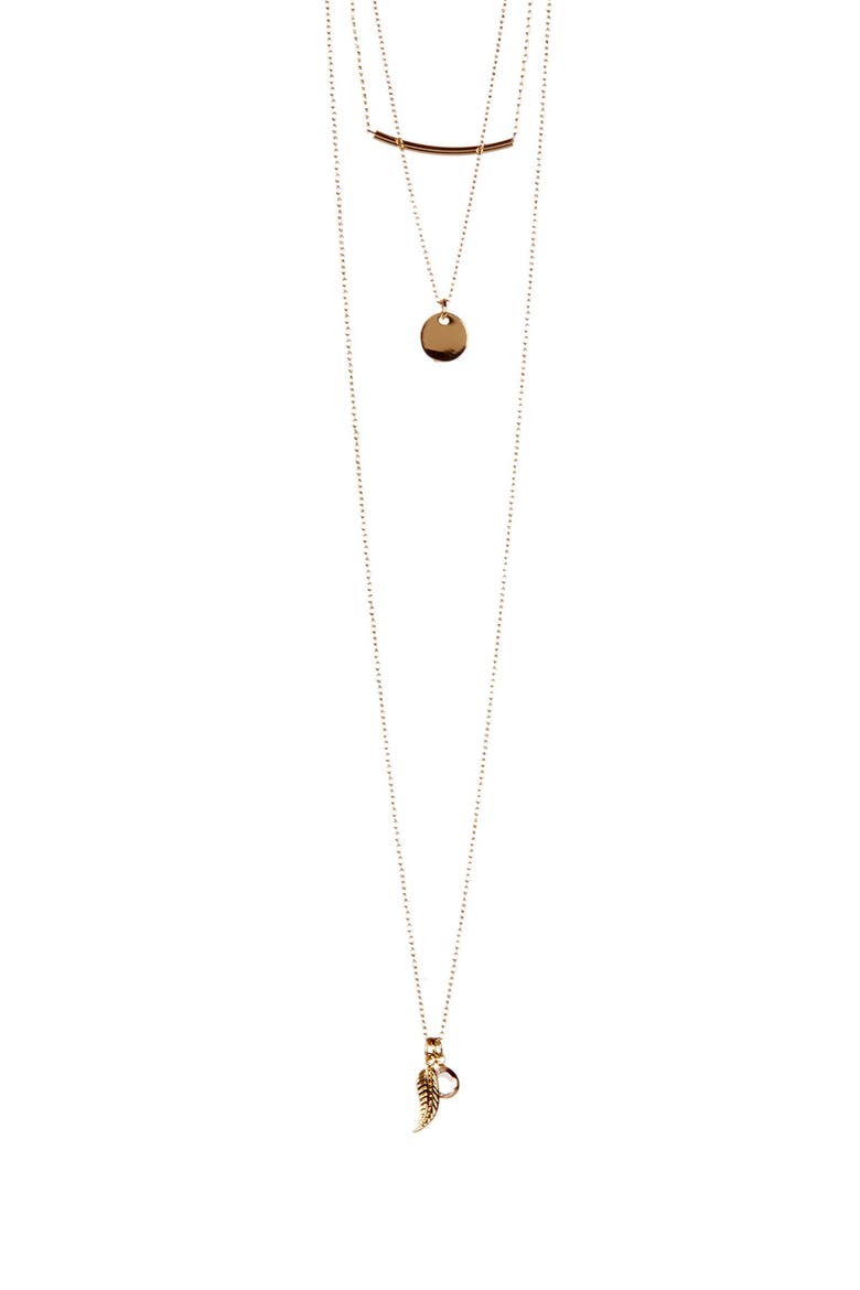 14K Gold Plated Layered Mixed Necklace, Main, color, METALLIC
