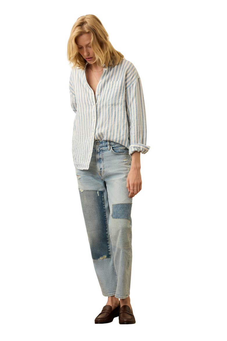 Laguna Stripe Linen Button-Up Shirt, Alternate, color, OCEAN LUCY STRIPE