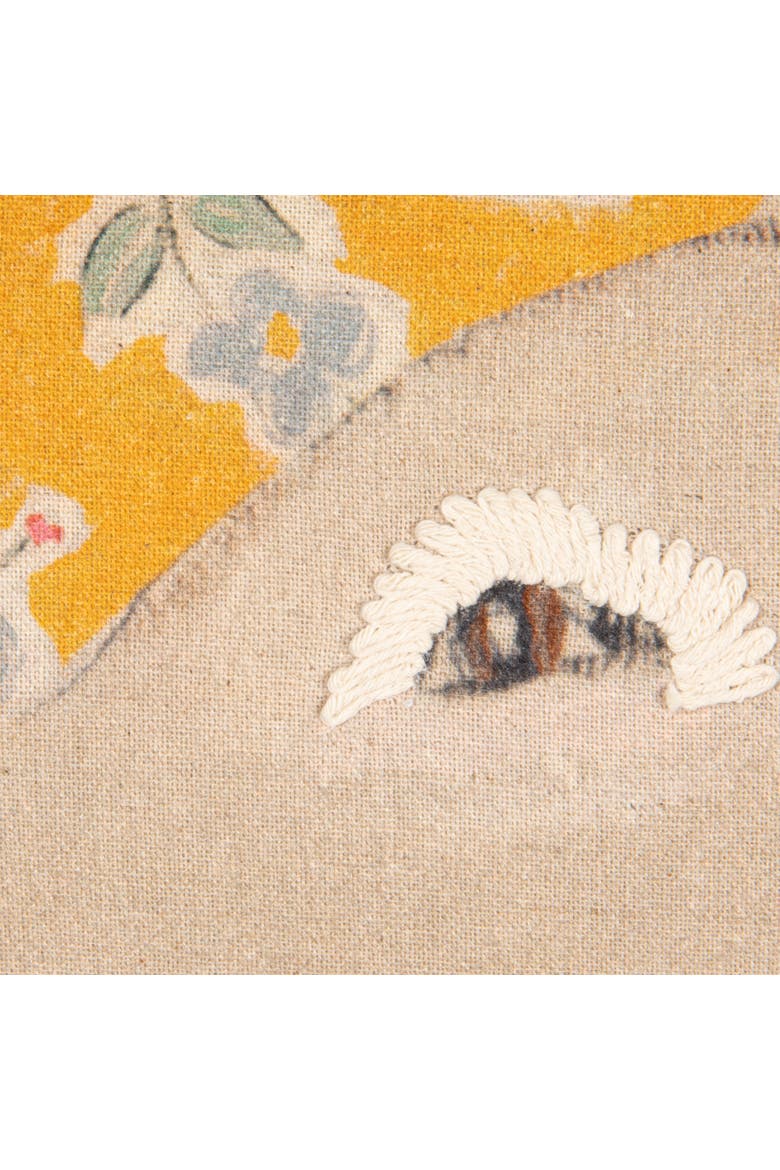 Cotton Blend Printed Pillow with Pig Image and Embroidery, Multicolor, Alternate, color, Yellow