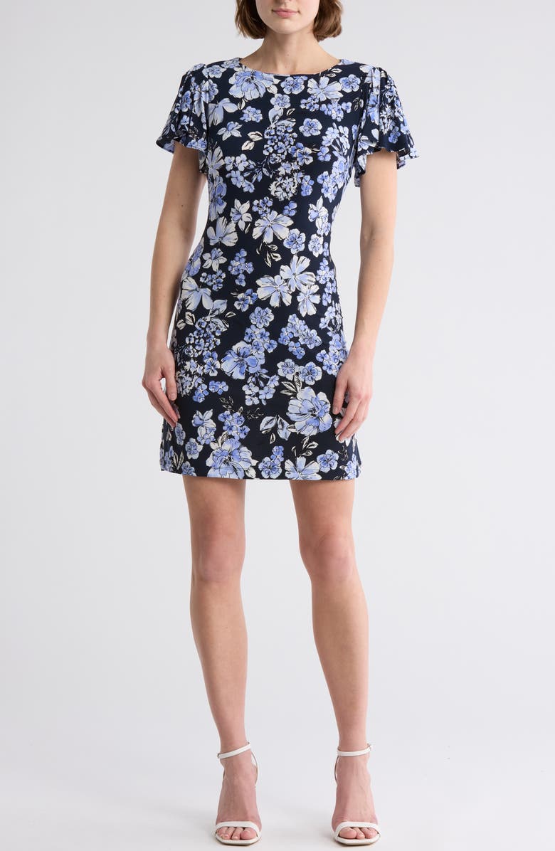 Tommy Hilfiger Floral Flutter Sleeve Jersey Shift Dress, Main, color,