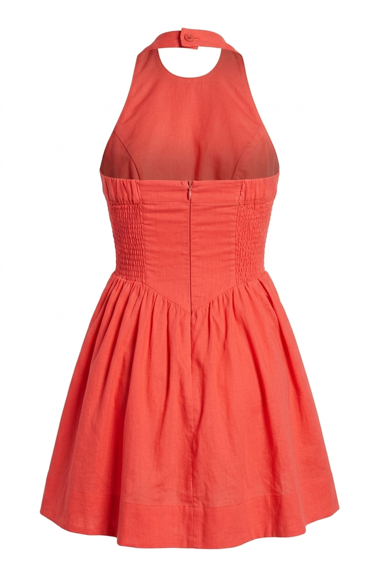 Modenaire Halter Mini Dress with Button Front and Flared Skirt, Alternate, color, Coral Red