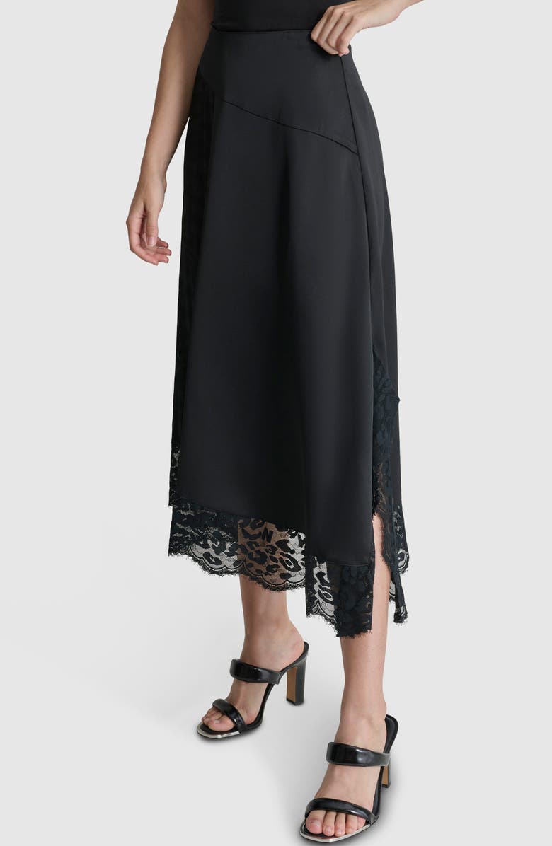 DKNY Mixed Media Lace Trim Midi Skirt, Alternate, color, 