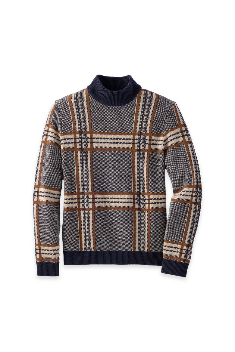 Wool Mockneck Sweater, Main, color, Navy/Brown