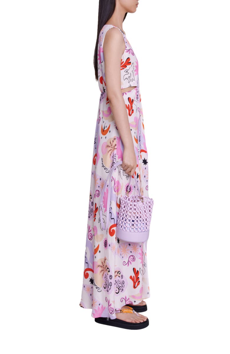 maje Rillosio Sleeveless Cutout Silk Maxi Dress, Alternate, color,