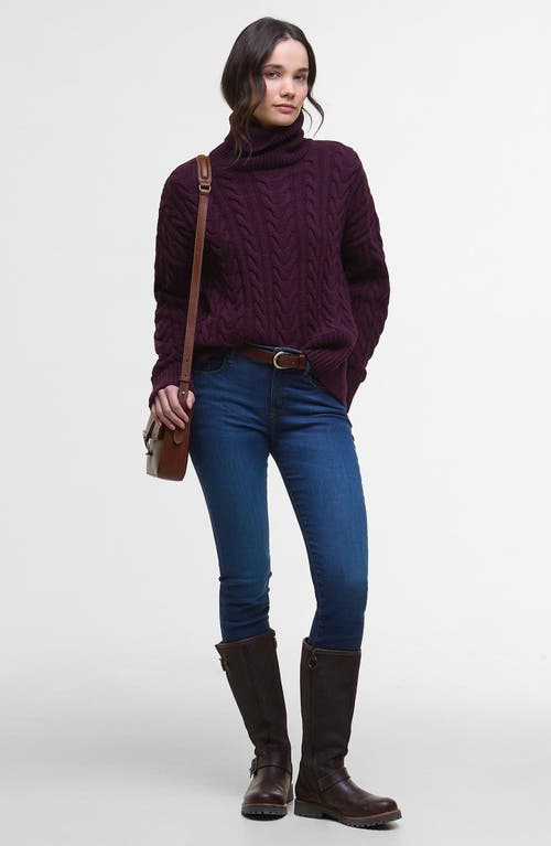 Barbour Embleton Wool Blend Cable Knit Turtleneck Sweater In Burgundy