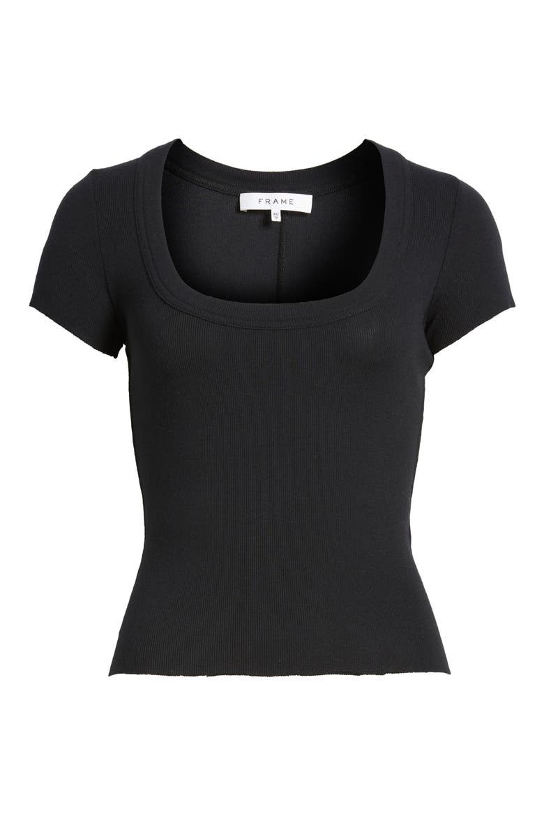 Scoop Neck Rib Baby Tee, Alternate, color, BLACK
