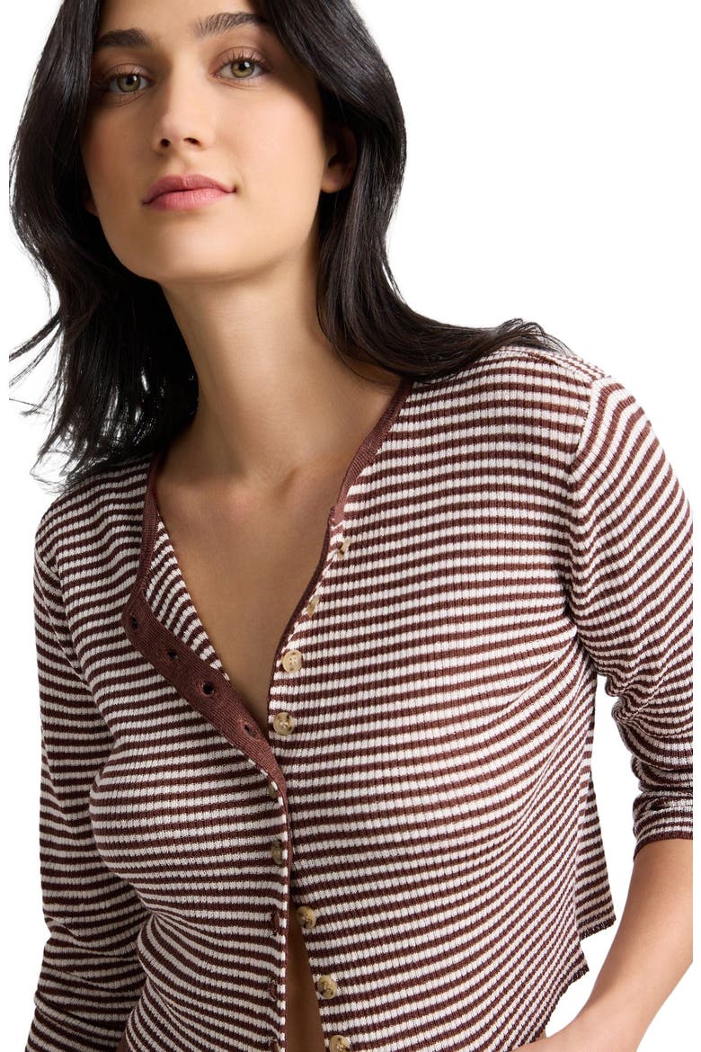 Rib Linen Cardigan, Alternate, color, Brown/Egret