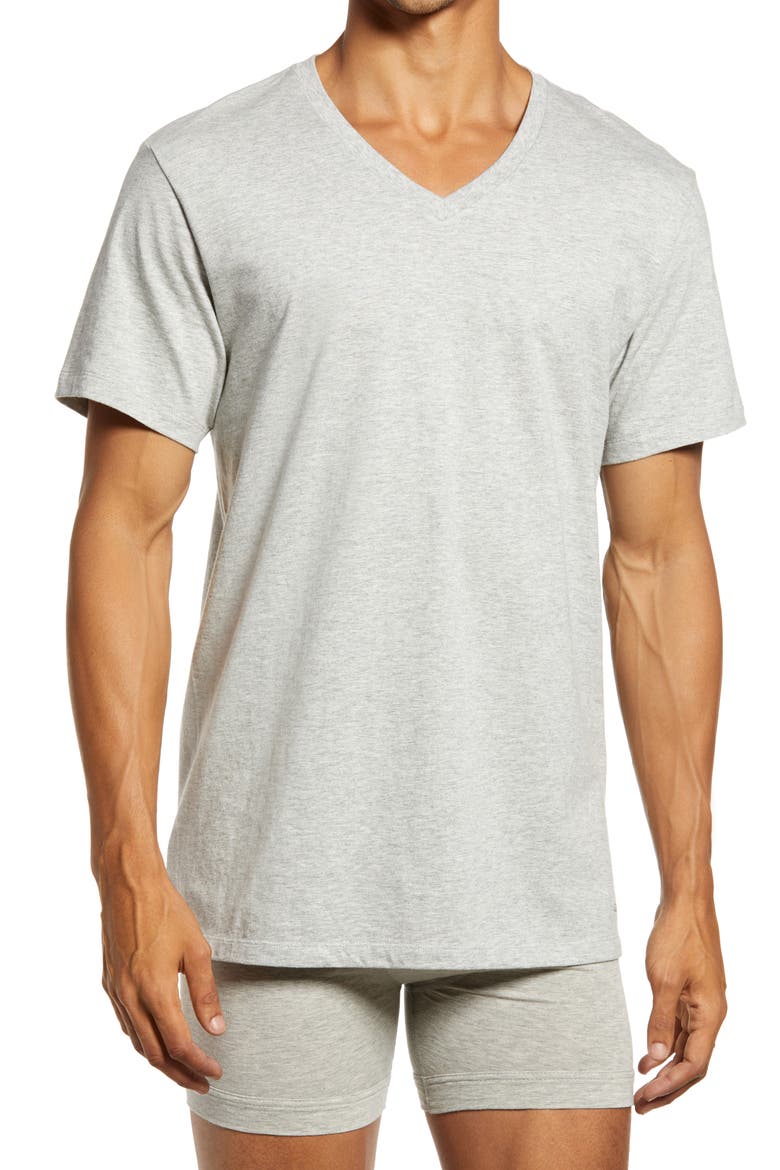 3-Pack Cotton V-Neck T-Shirt, Alternate, color, HEATHER GREY/ WHITE/ BLACK