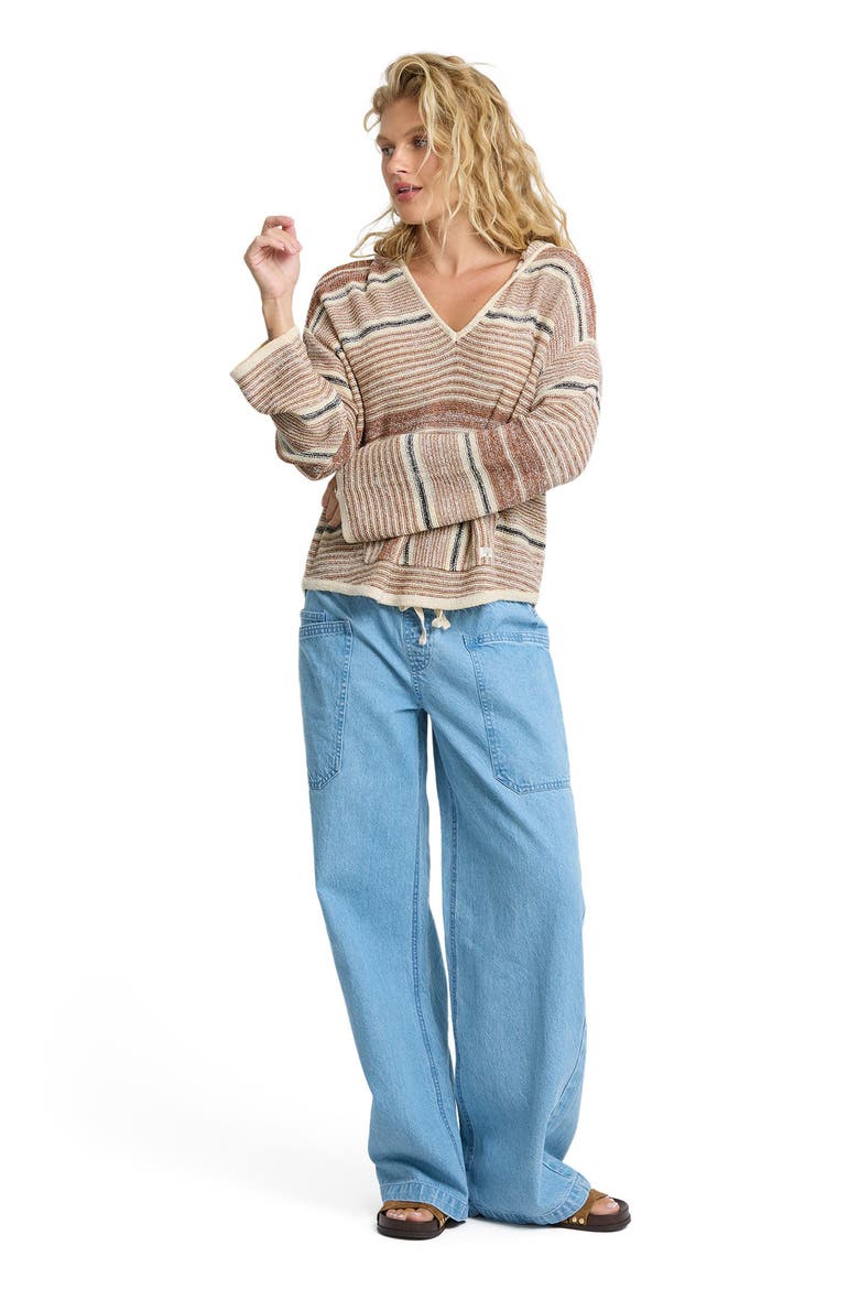 Baja Beach Stripe Cotton Blend Hoodie, Alternate, color, WHITE / BROWN
