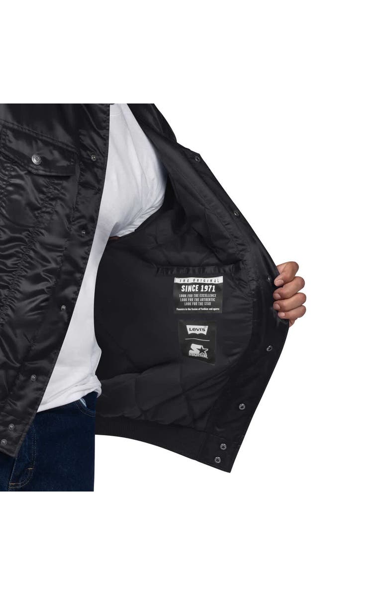 STARTER Men's Starter x Levi's Black New York Knicks Silver Label Trucker Satin Full-Snap Jacket, Alternate, color,