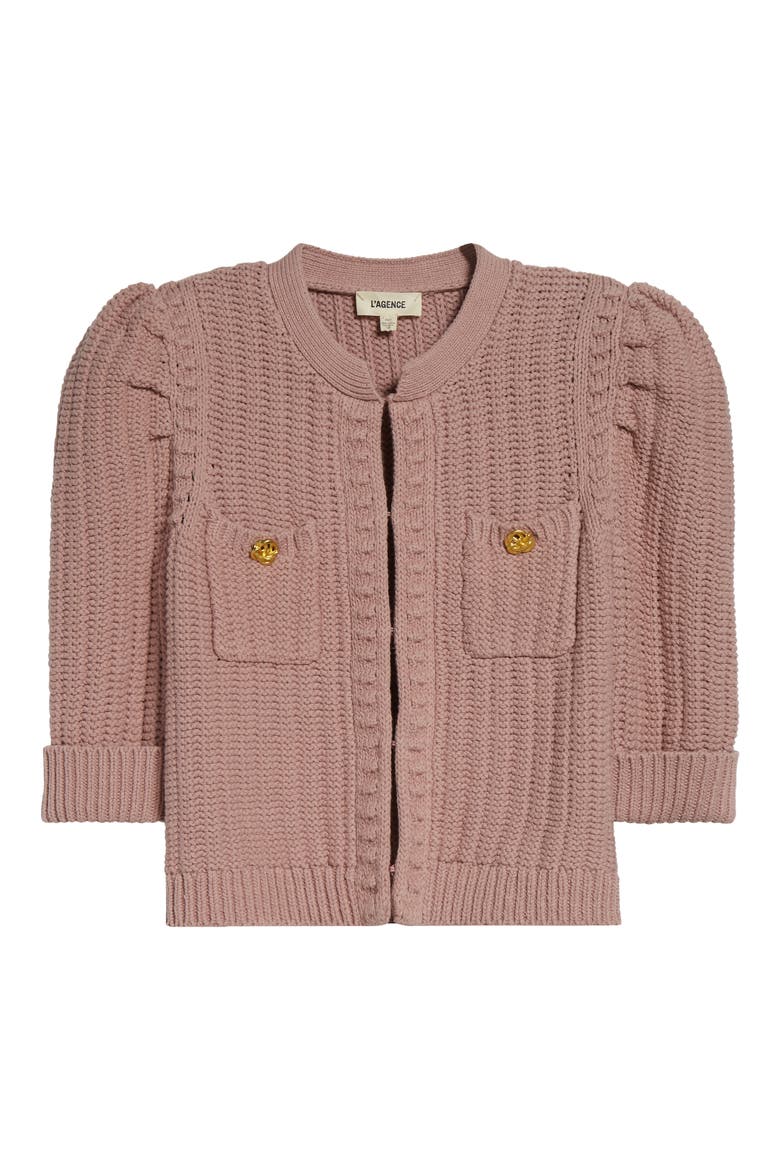 Delilah Puff Sleeve Crop Cardigan, Alternate, color, LIGHT MAUVE/ GOLD
