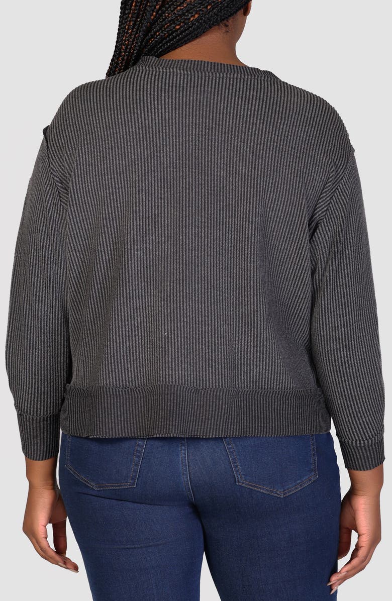 24seven Comfort Apparel Textured Stripe Split Neck Sweatshirt, Alternate, color, Black