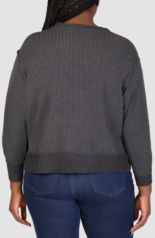 Shop 24seven Comfort Apparel Textured Stripe Split Neck Sweatshirt In Black