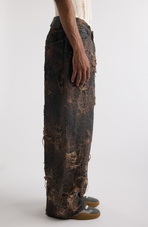Acne Studios 2023 Distressed Monogram Baggy Wide Leg Jeans In Brown