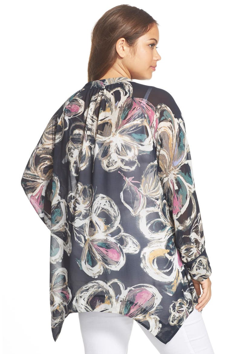 Pintuck Handkerchief Hem Top, Alternate, color, PEACOAT/ INKY GARDEN