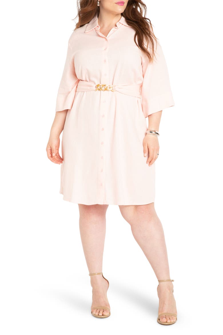 Belted Linen Blend Shirtdress, Main, color, VEILED PINK
