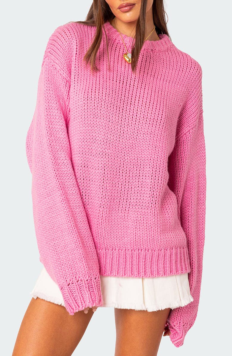EDIKTED Aiden Oversize Chunky Sweater, Main, color, Pink