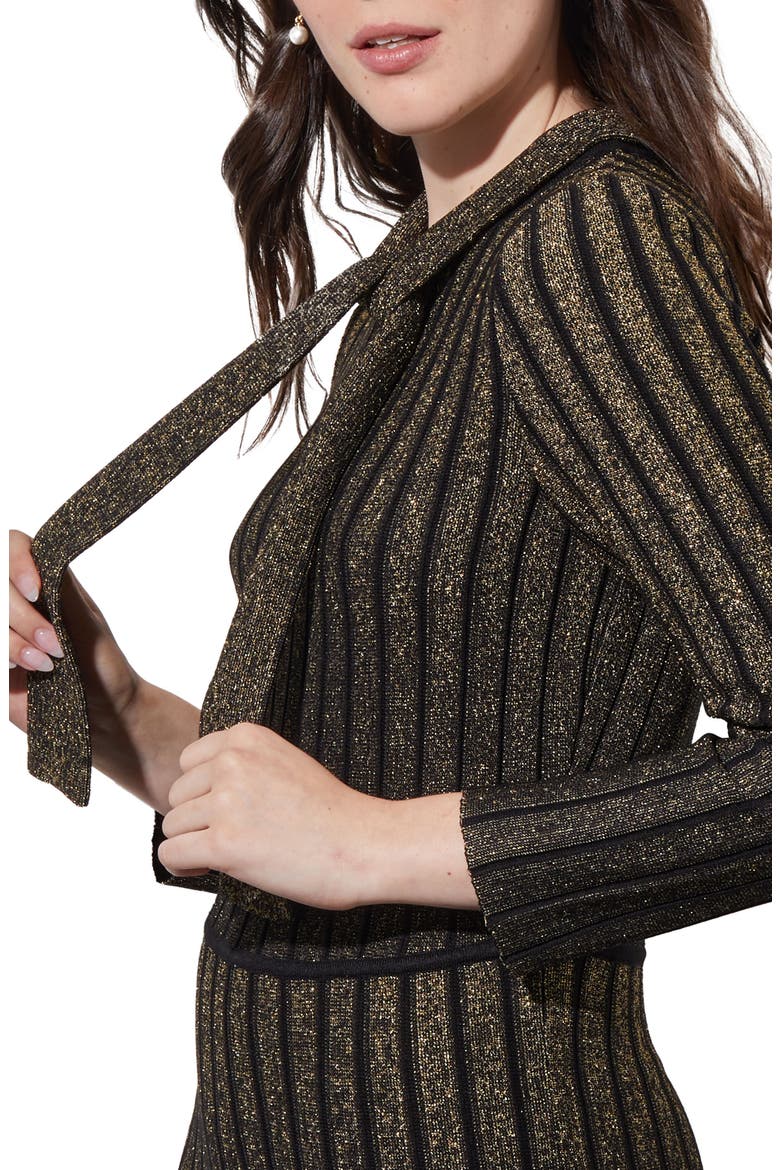 Shimmer Stripe Tie Neck Metallic Sweater Dress, Alternate, color, BLACK/GOLD