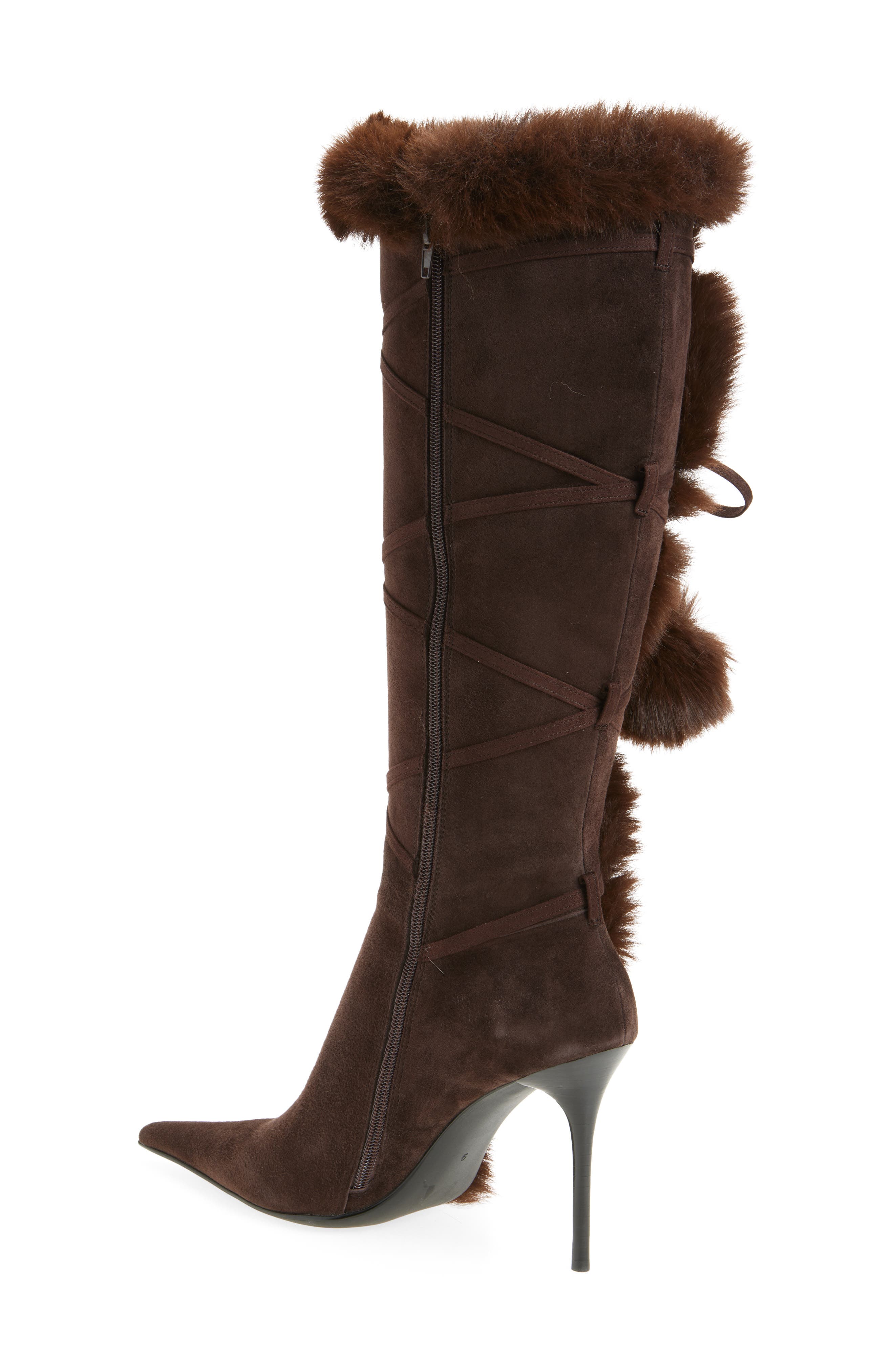 Jeffrey Campbell Chilly Faux Fur Trim Pointed Toe Boot, Alternate, color, Brown Combo