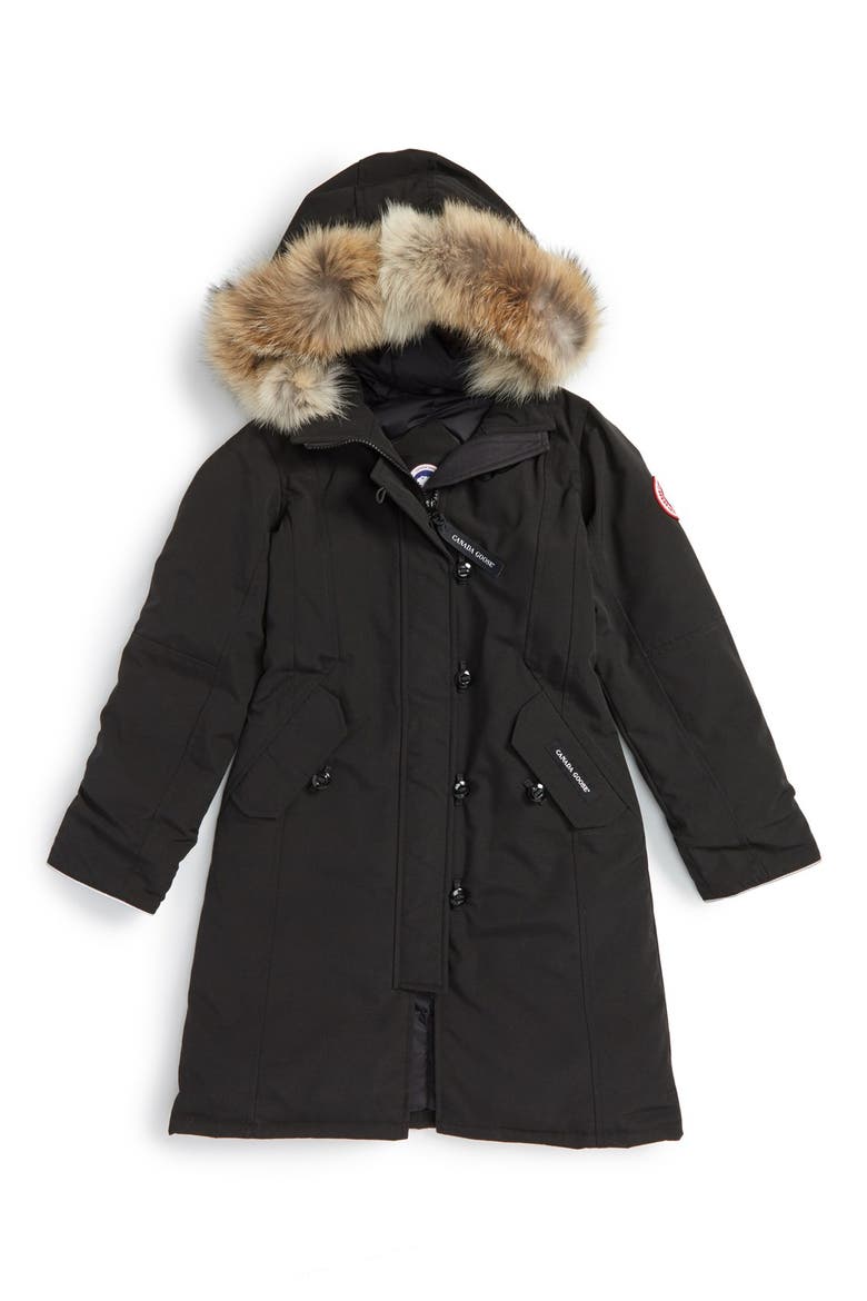 'Brittania' Down Parka with Genuine Coyote Fur Trim, Main, color, BLACK