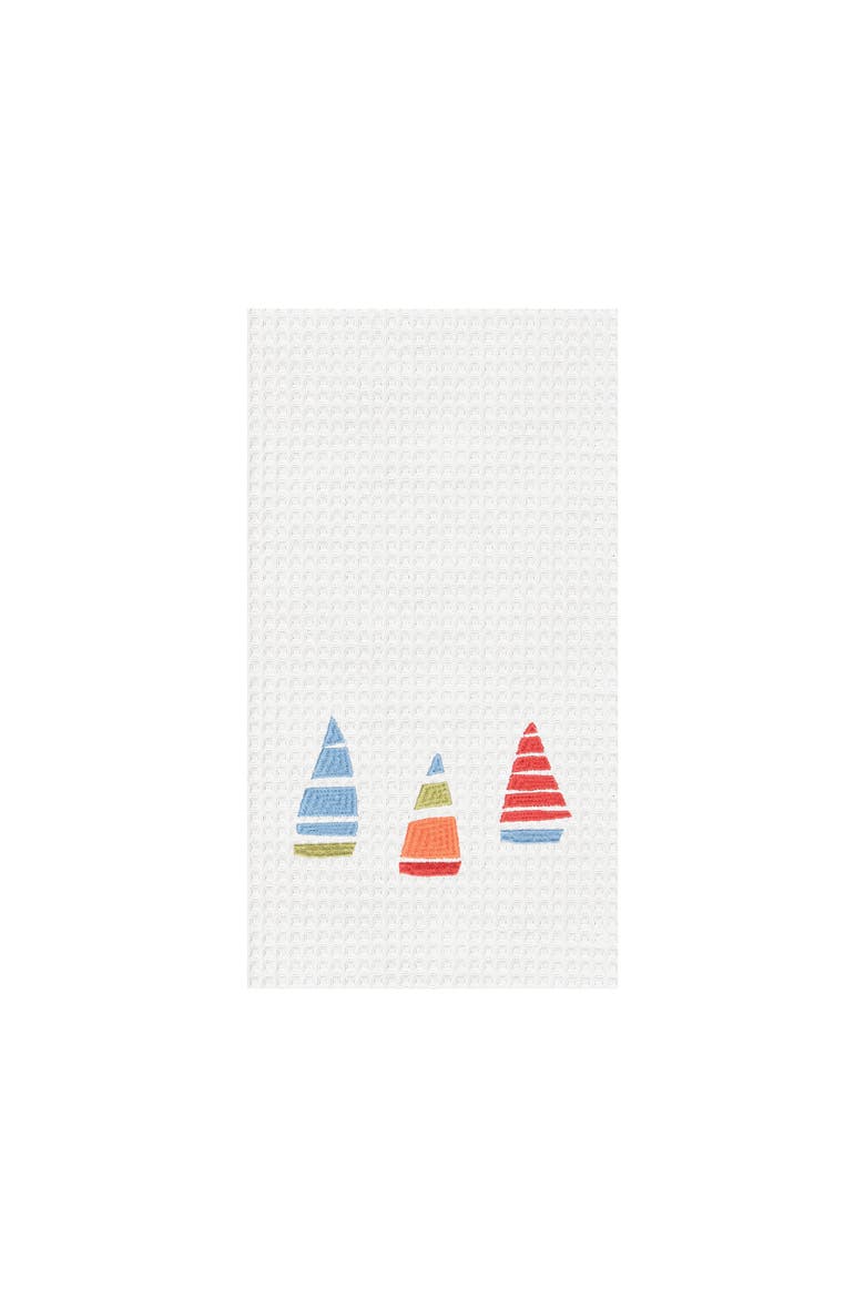Row Boats Embroidered Waffle Weave Kitchen Dishtowel, Main, color, White