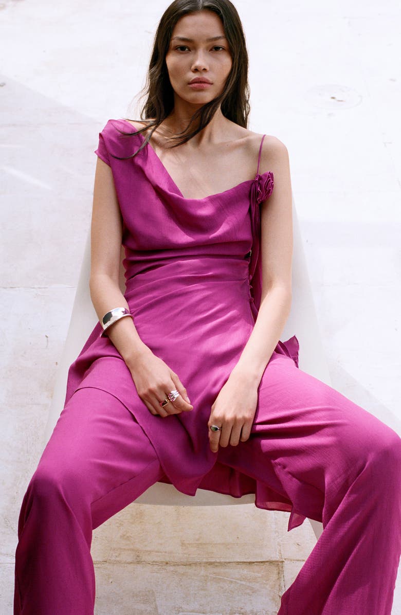 MANGO Satin Straight Leg pants, Alternate, color, Purple