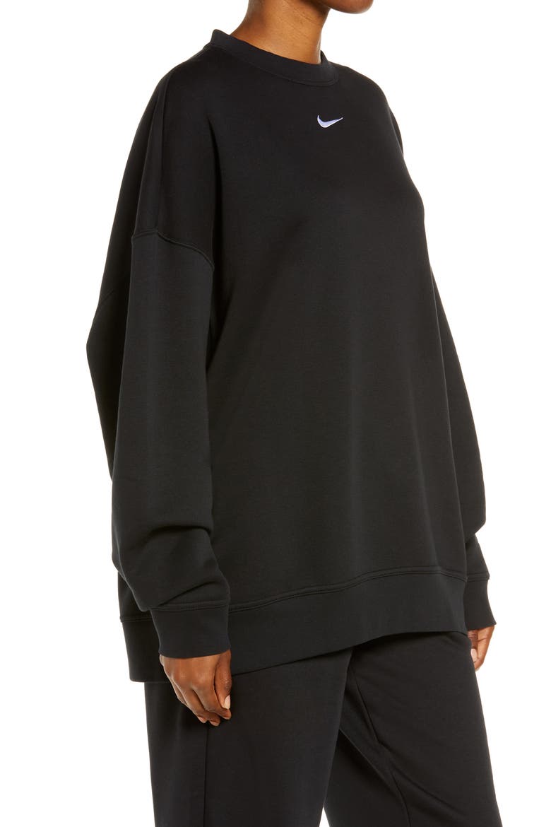 Sportswear Collection Essentials Oversize Fleece Crew Sweatshirt, Alternate, color, BLACK/ WHITE