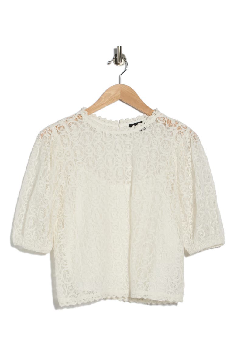 Lace Puffed Sleeve Top, Alternate, color, VINTAGE IVORY