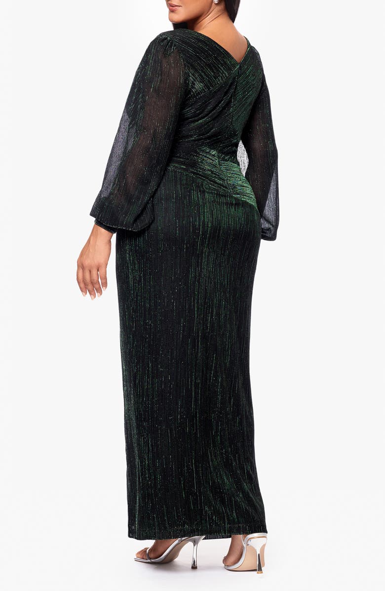 Betsy & Adam Metallic Pleat Long Sleeve Gown, Alternate, color, 