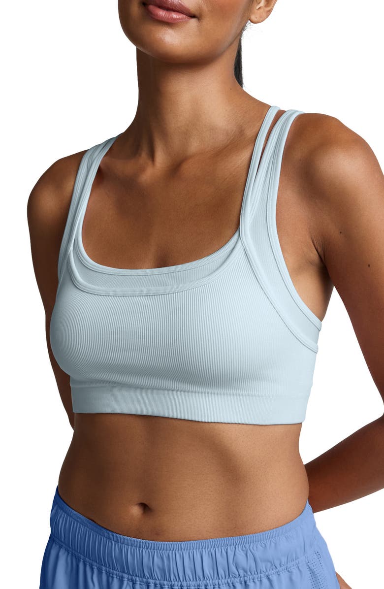 Beyond Yoga Seamless Moves Layered Sports Bra, Main, color, Morning Sky Blue