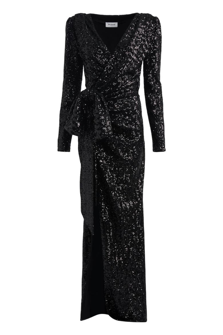 Long Sequinned Dress, Alternate, color, Black