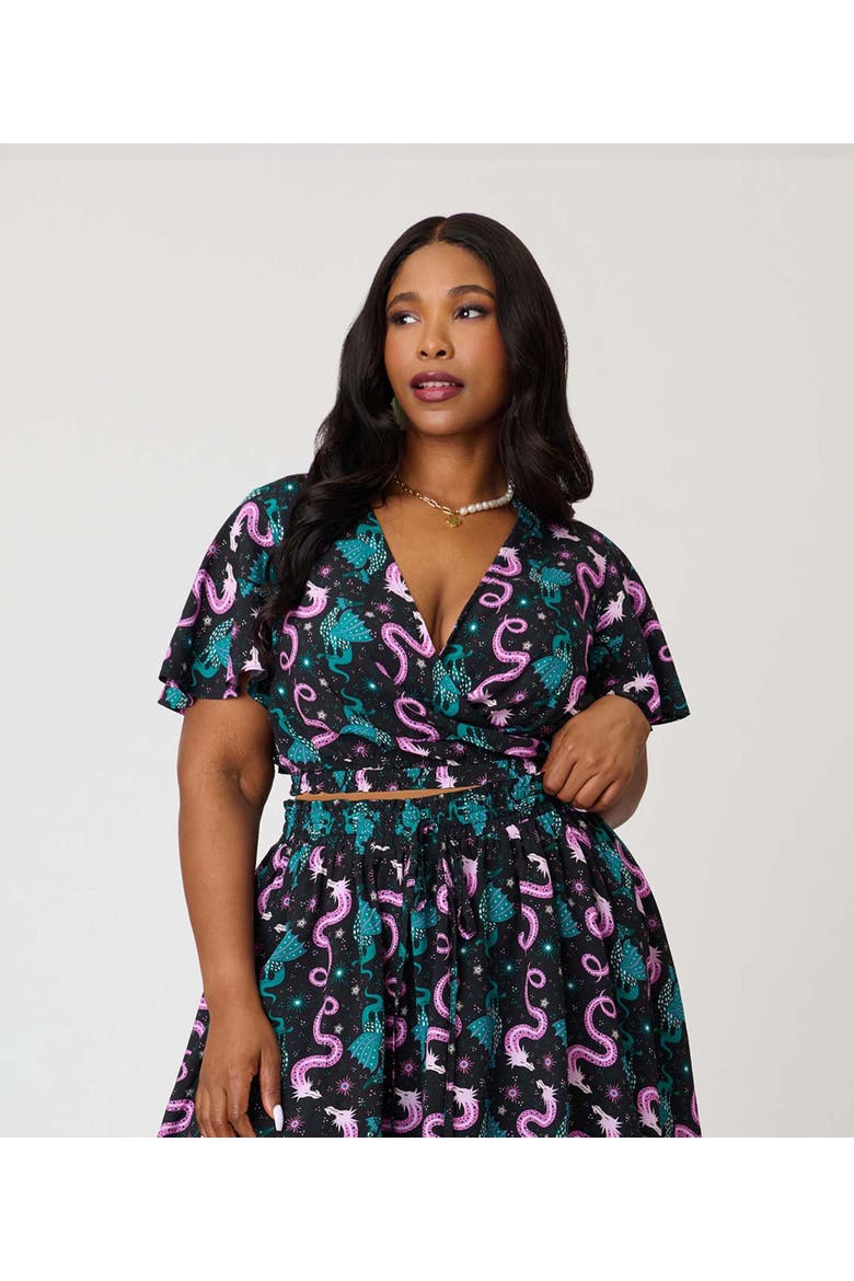 Plus Size 1960s Dottie Crop Top, Main, color, Black Dragon Print