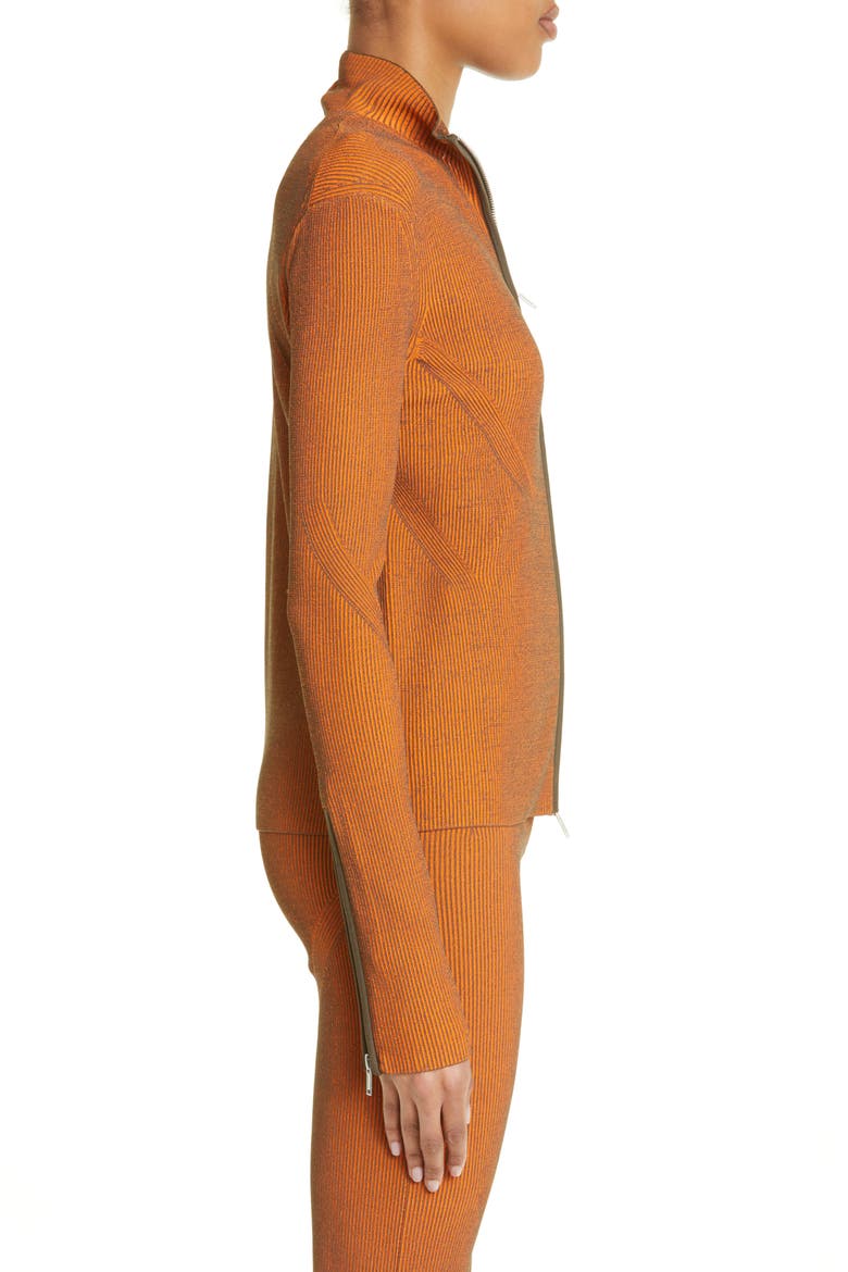 Angled Rib Zip Cardigan, Alternate, color, SAFETY ORANGE / MILITARY GREEN