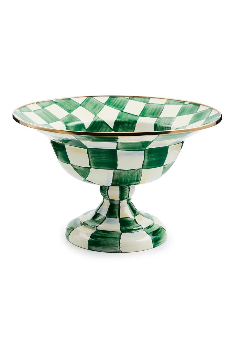 Emerald Check Large Compote Bowl, Main, color, EMERALD