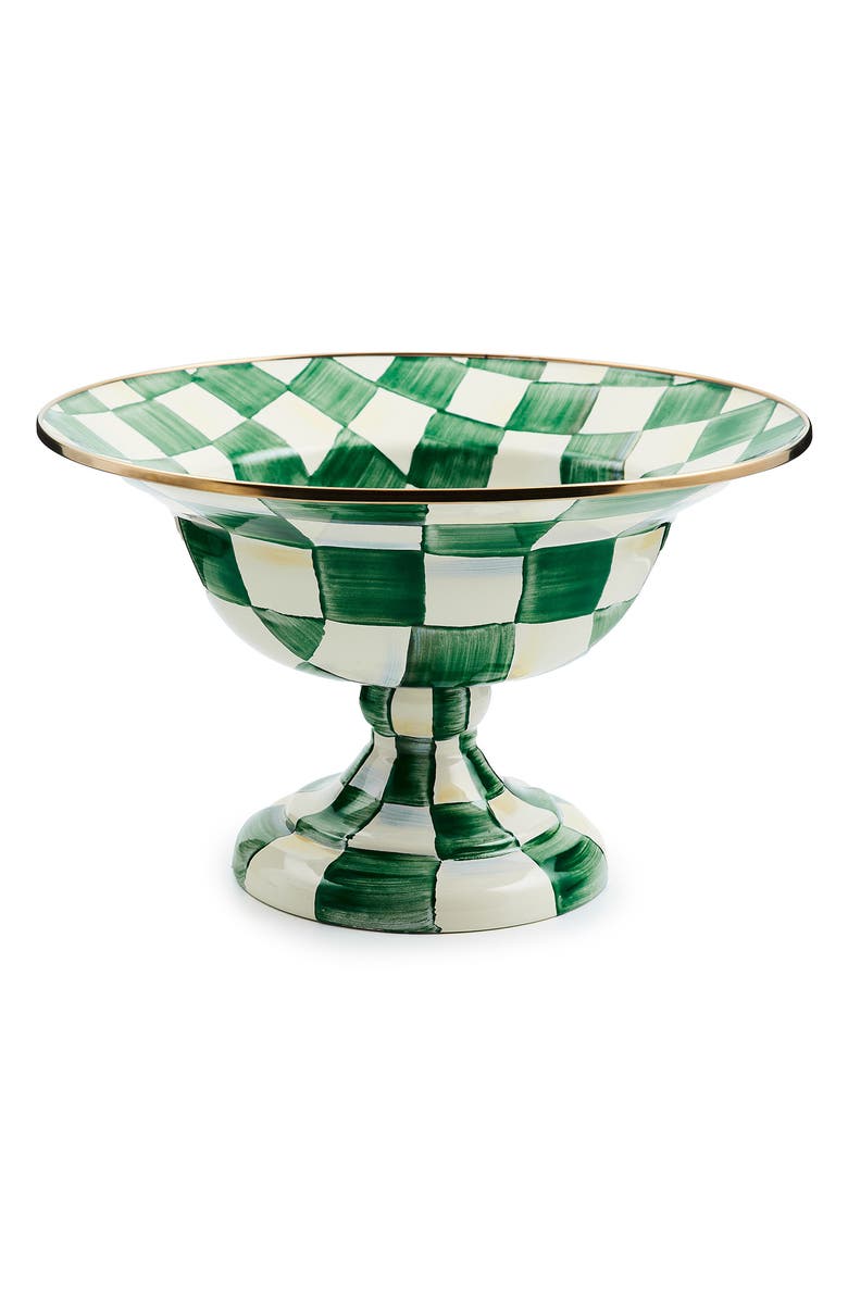 MACKENZIE CHILDS Emerald Check Large Compote Bowl, Main, color, Emerald